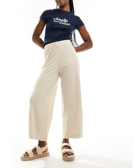 Monki Blue Cilla Rib Jersey Cropped Wide Leg Trousers