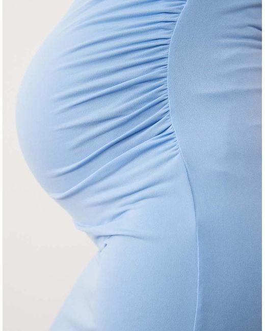 Mama.licious Blue Mamalicious Maternity Sleevelss Slinky Ruched Detail Midi Dress