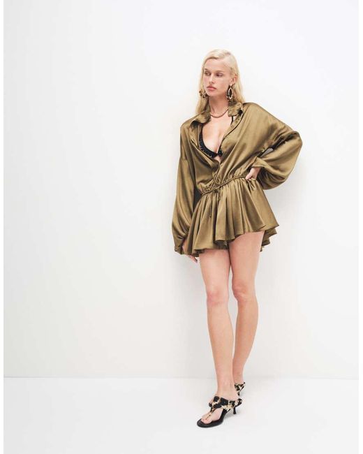 ASOS Natural Satin Funnel Neck Romper