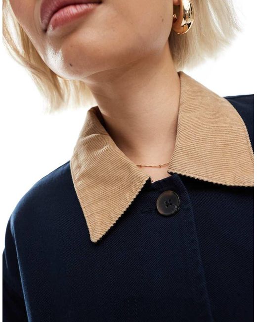 ASOS Blue Bomber Barn Jacket With Camel Collar