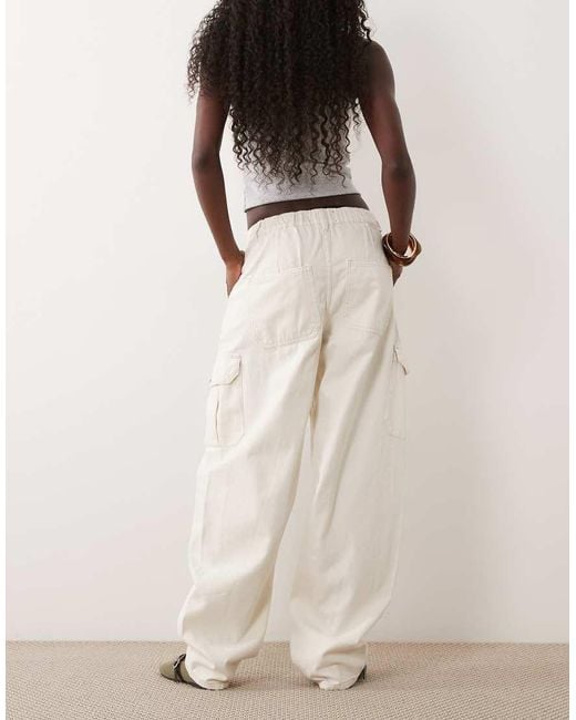 ASOS Natural Cargo Trousers With Tie Waist