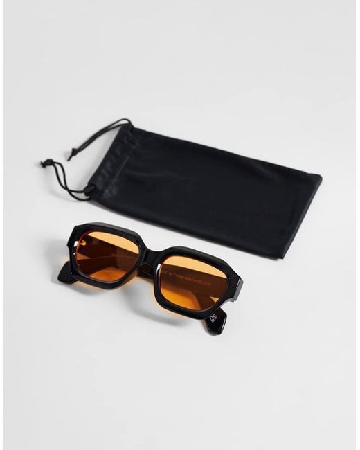 ASOS Black Chunky Square Sunglasses With Orange Lens