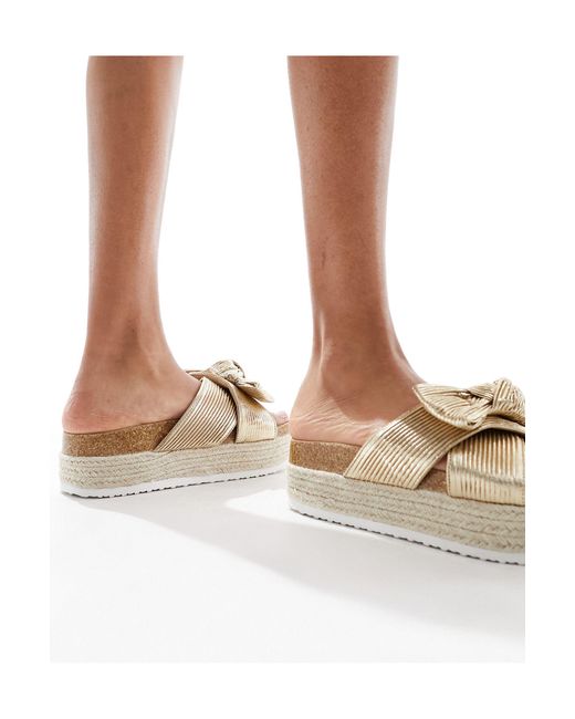 ASOS Natural Thankful Bow Detail Flatform Sandals
