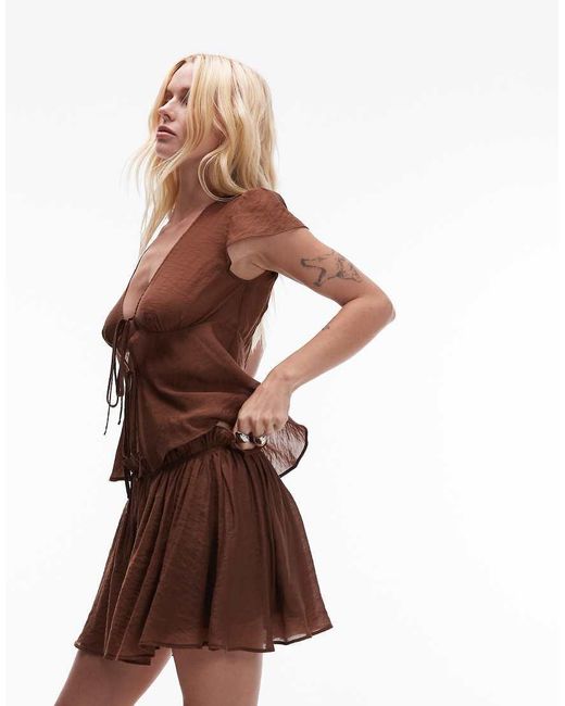 TOPSHOP Brown Flippy Mini Skirt