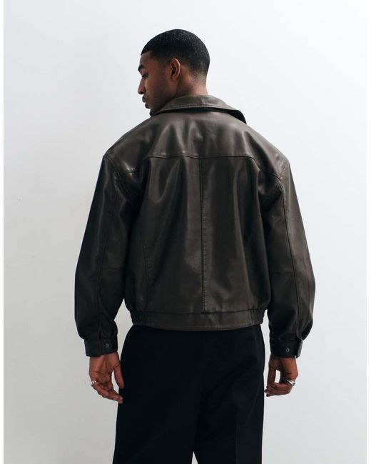 Hollister Black Oversized Faux Leather Bomber Jacket for men