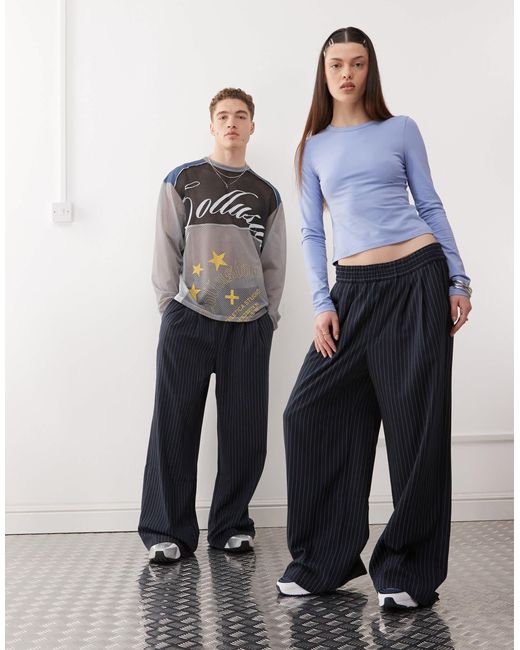 Collusion White Unisex Relaxed Pull On Stripe Pants for men