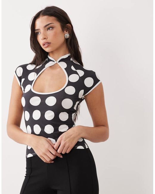 ASOS Gray Printed Short Sleeve Cut Out Top