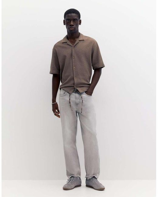 Pull&Bear Brown Terrycloth Short Sleeve Shirt for men