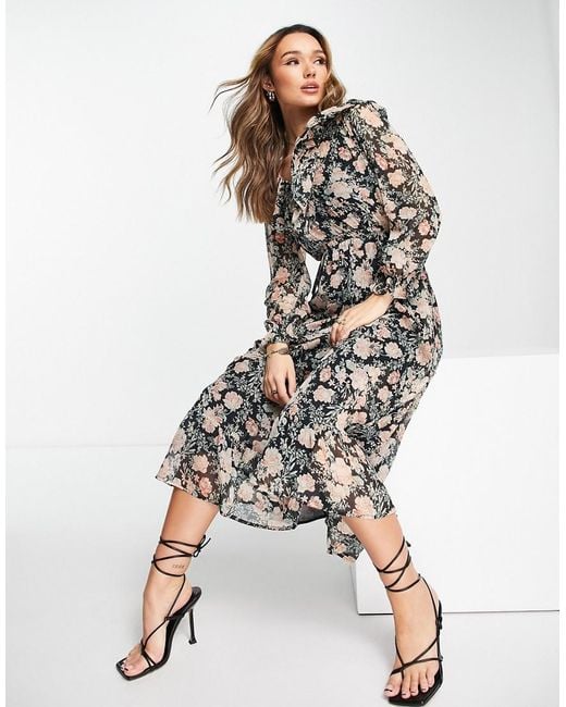 Vestito Midi A Fiori Con Volant di Mango in Bianco Lyst
