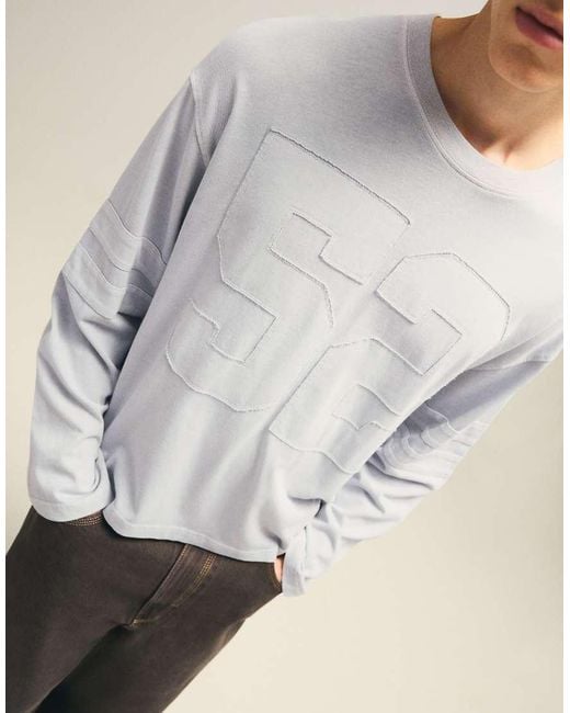 Bershka Gray Long Sleeve Print T-shirt for men
