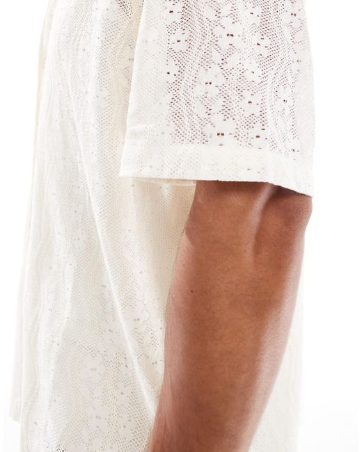 River Island – boxy-fit-hemd aus häkelstoff in White für Herren