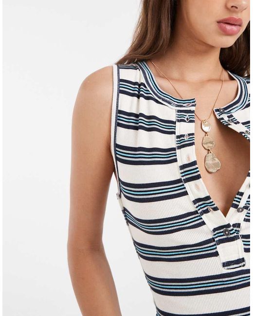 Free People Blue Jamie Button Down Henley Vest