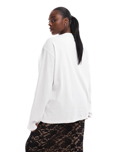 ASOS White Asos Design Curve Long Sleeve Skater Top With Swiss Patchwork Graphic