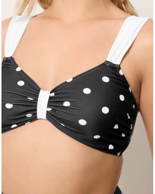 Yours Clothing Black Polka Dot Bikini Top