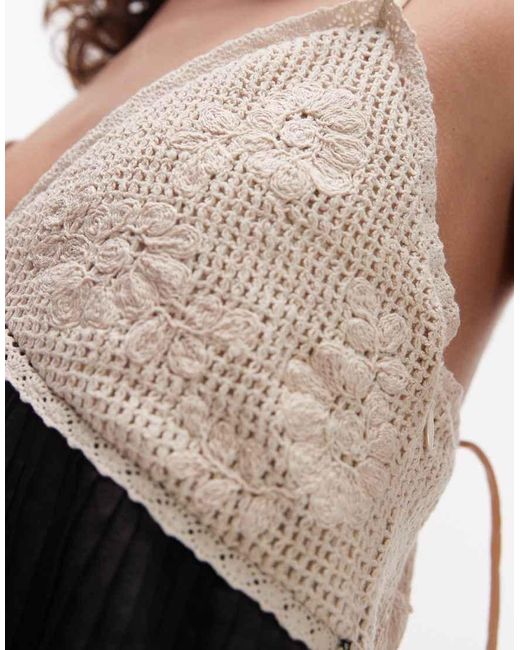 TOPSHOP White Pintucked Waist Crochet Bust Mini Dress