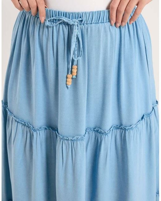Yours Clothing Blue Chambray Tiered Maxi Skirt