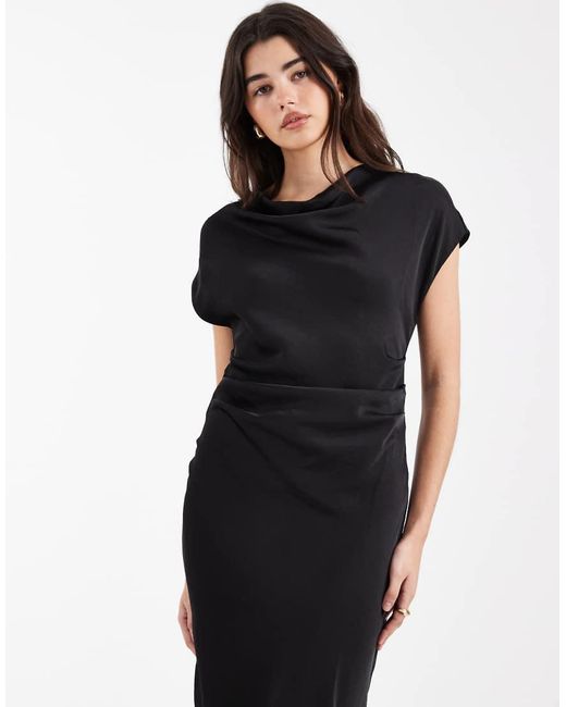 Vero Moda White Satin Drape Neck Cap Sleeve Maxi Dress