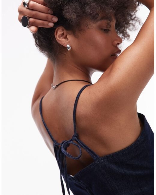 TOPSHOP Blue Denim Strap Peplum Top