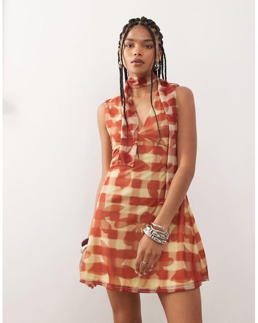 Reclaimed (vintage) Pink V-Neck Mini Dress With Scarf
