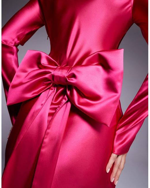DASKA Pink Satin Maxi Dress With exaggerated Bow Back