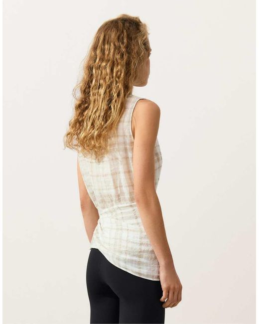 Oysho White Sleeveless Top With 100% Linen Scarf