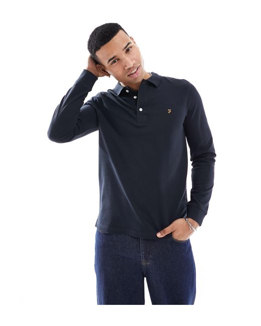 Farah Blue Blanes Long Sleeve Polo Shirt for men
