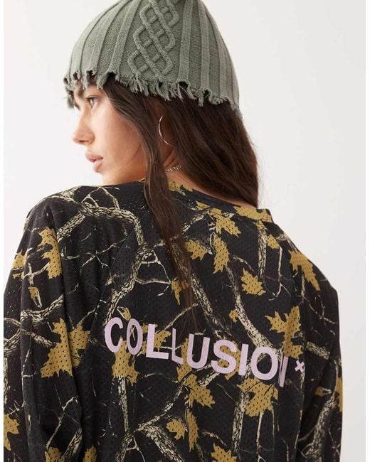 Collusion Multicolor Camo Printed Airtex Long Sleeve Top