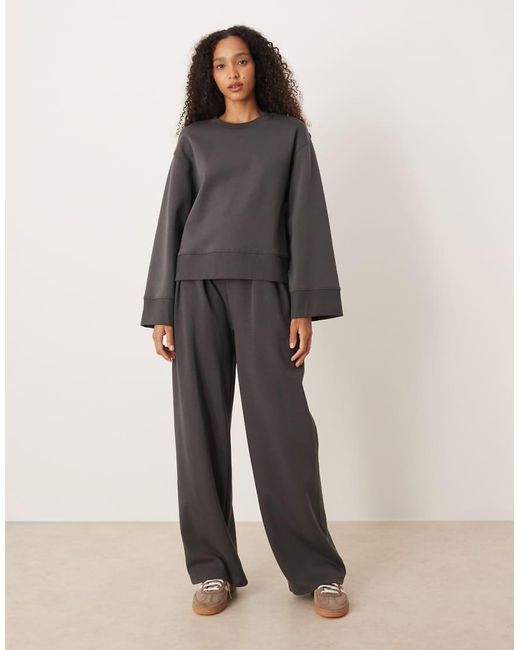 ASOS Gray Interlock Oversized Crew Neck Top
