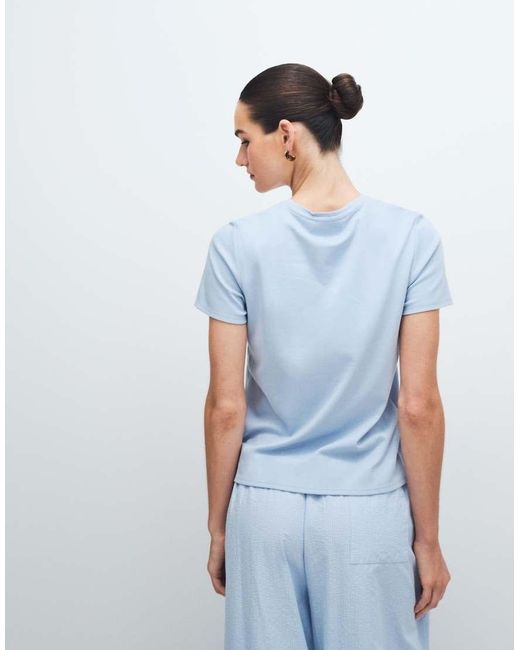 Mango Blue 100% Cotton Round Neck T-shirt