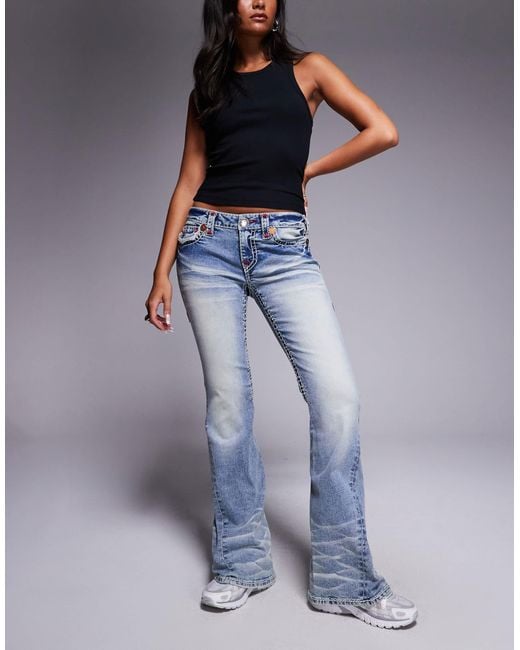 True Religion Blue Joey Super T Low Rise Flare Jeans With Flap Pocket