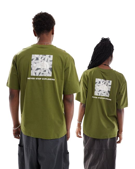 Exclusivité asos - - geolines redbox backprint - t-shirt oversize - kaki The North Face en coloris Green
