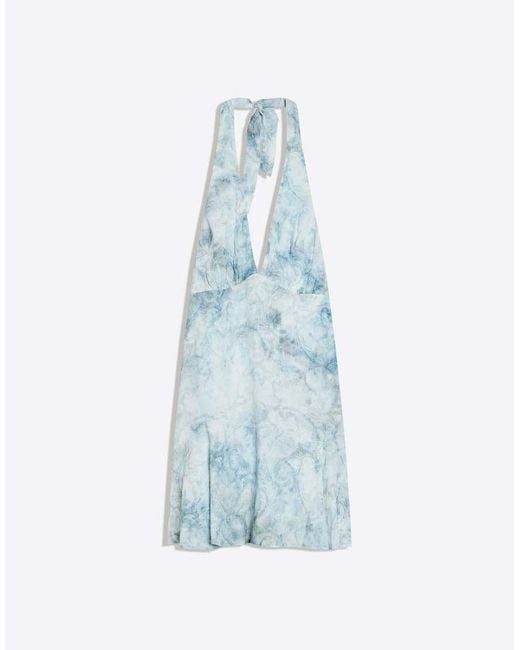 Bershka Blue Mini Halter Print Dress