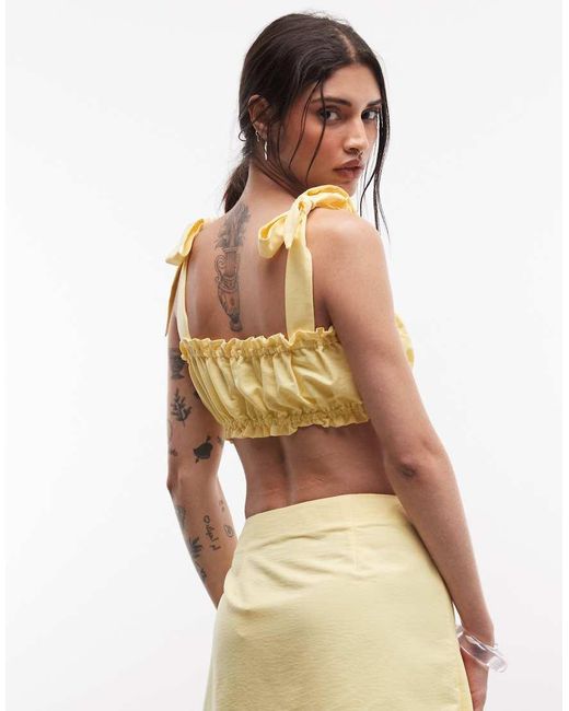 ASOS Natural Ruffle Detail Top With Bow Tie Straps