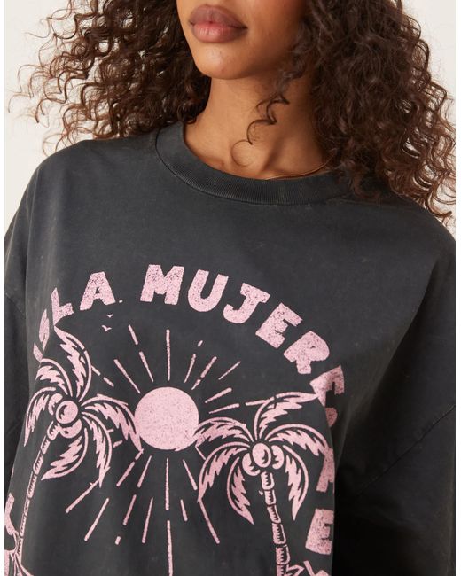 ASOS Gray Oversized T-shirt With Palm Tree Mexico Graphic
