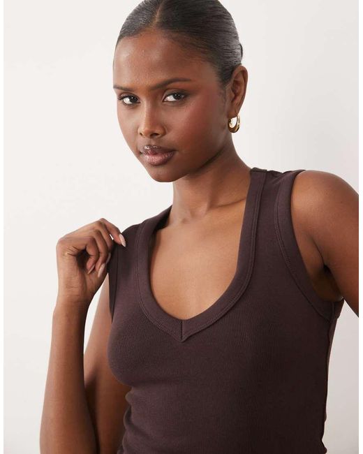 Gina Tricot Brown V Neck Rib Tank