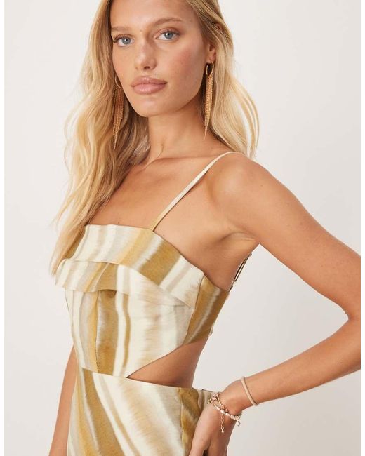 Vestito Sottoveste Midi A Righe Con Cut-Out E Bustino Risvoltato di ASOS in Natural