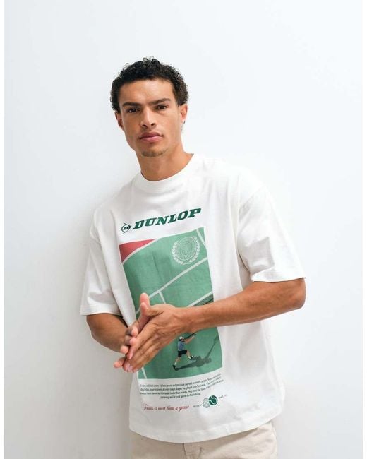 ASOS White Oversized Tee With Dunlop Tennis Print for men
