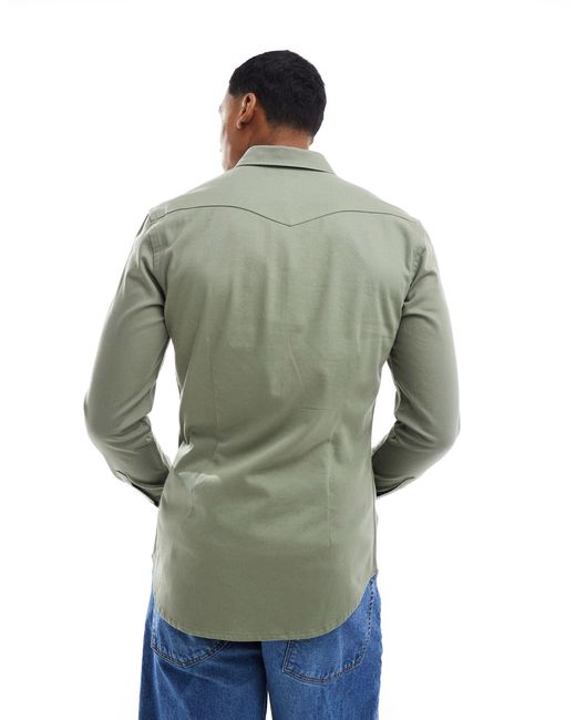ASOS Green Skinny Fit Western Denim Shirt for men