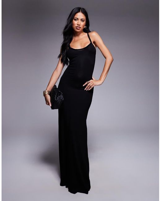 ASOS Blue Scoop Neck Maxi Dress With Plait Strap Detail