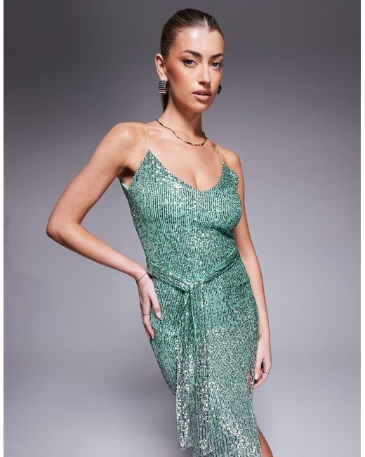 Vesper Blue Strappy Plunge Neck Sequin Midaxi Dress