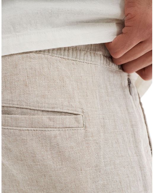 Abercrombie & Fitch White Pull On Linen Blend Pleated Loose Fit Trousers for men