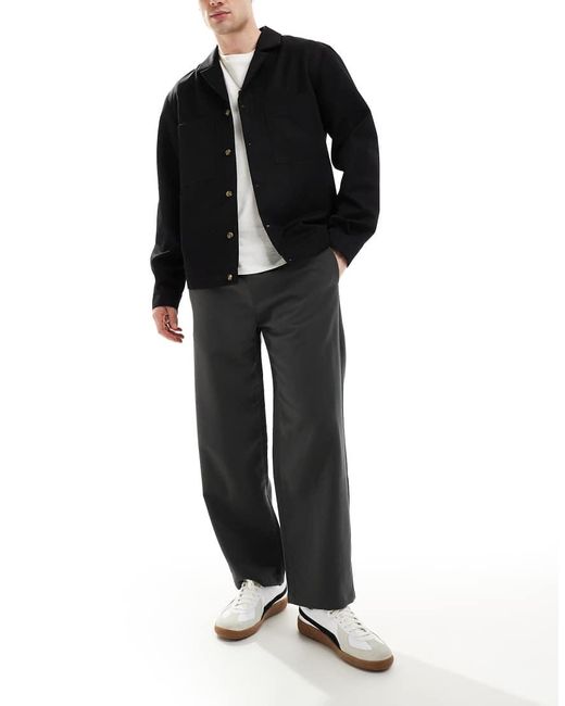 Bershka Black Wide Leg Tailored Trouser for men