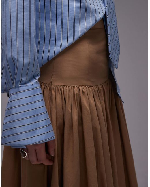 ASOS Gray Dropped Waist Volume Midi Skirt