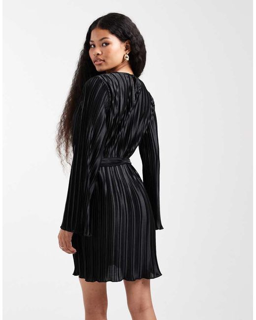 Vero Moda Black Tie Waist Plisse Mini Dress