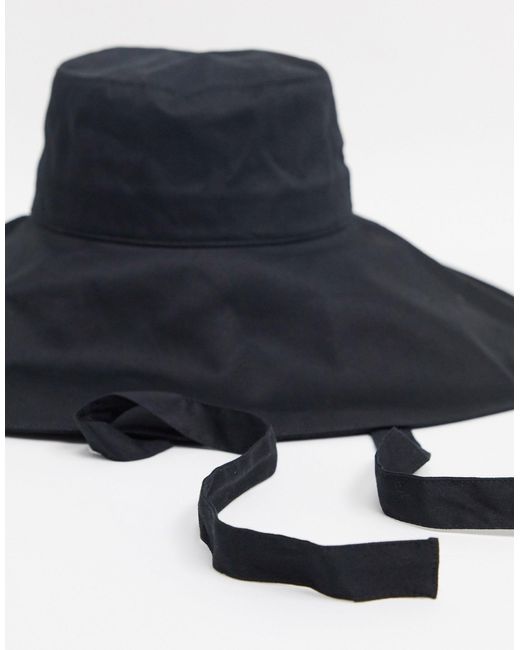  Other Stories Wide Brim Bucket Hat With Ties in Black