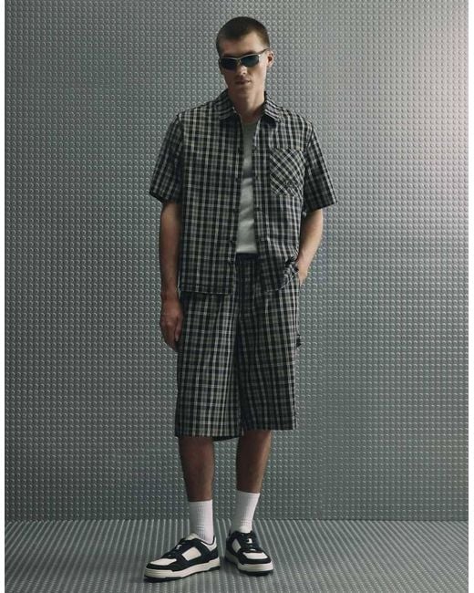 River Island Gray Boxy Fit Cotton Check Legacy Shirt for men