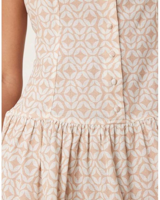 ASOS Natural Slash Neck Button Down Dropped Waist Mini Dress