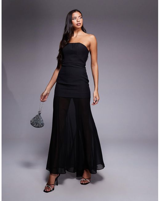 Jarlo Women's Blue Cora Strapless Bandeau Sheer Skirt Maxi Dress