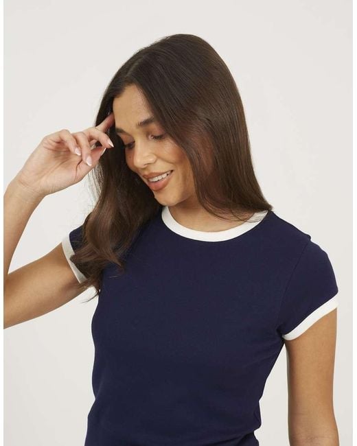 Brave Soul Blue Cotton Rich Contrast Trim T-Shirt