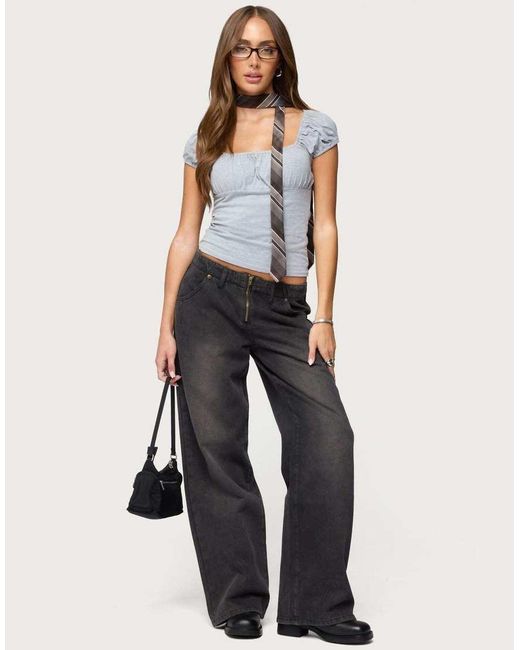 Edikted Blue Oleana Gathered Bust Top